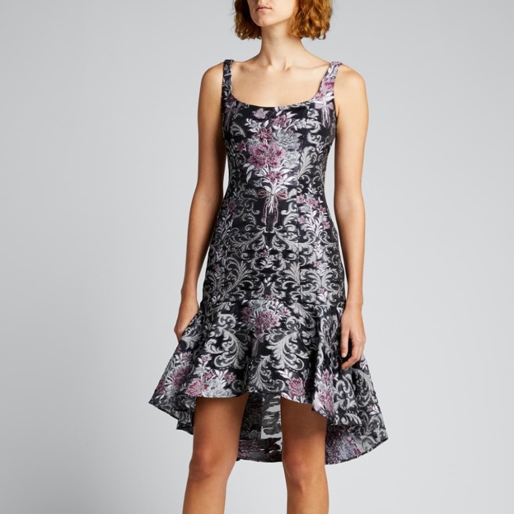 Marchesa Notte Jeweled Damask Cocktail Dress